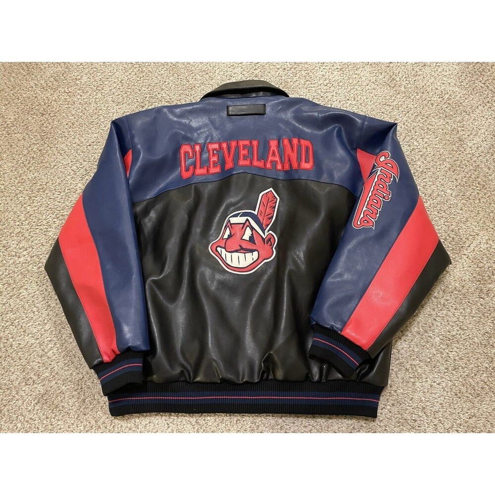 VTG 90s MLB G-III Carl Banks Cleveland Indians Leather Baseball Jacket XLarge - Picture 2 of 10